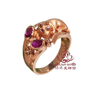 紅寶招財吐寶鼠戒指